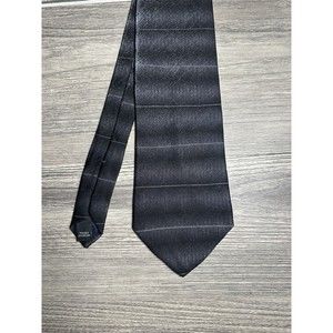 Vintage John Henry Men's Tie Black Gray Striped Pattern Silk 58" x 3.75"
